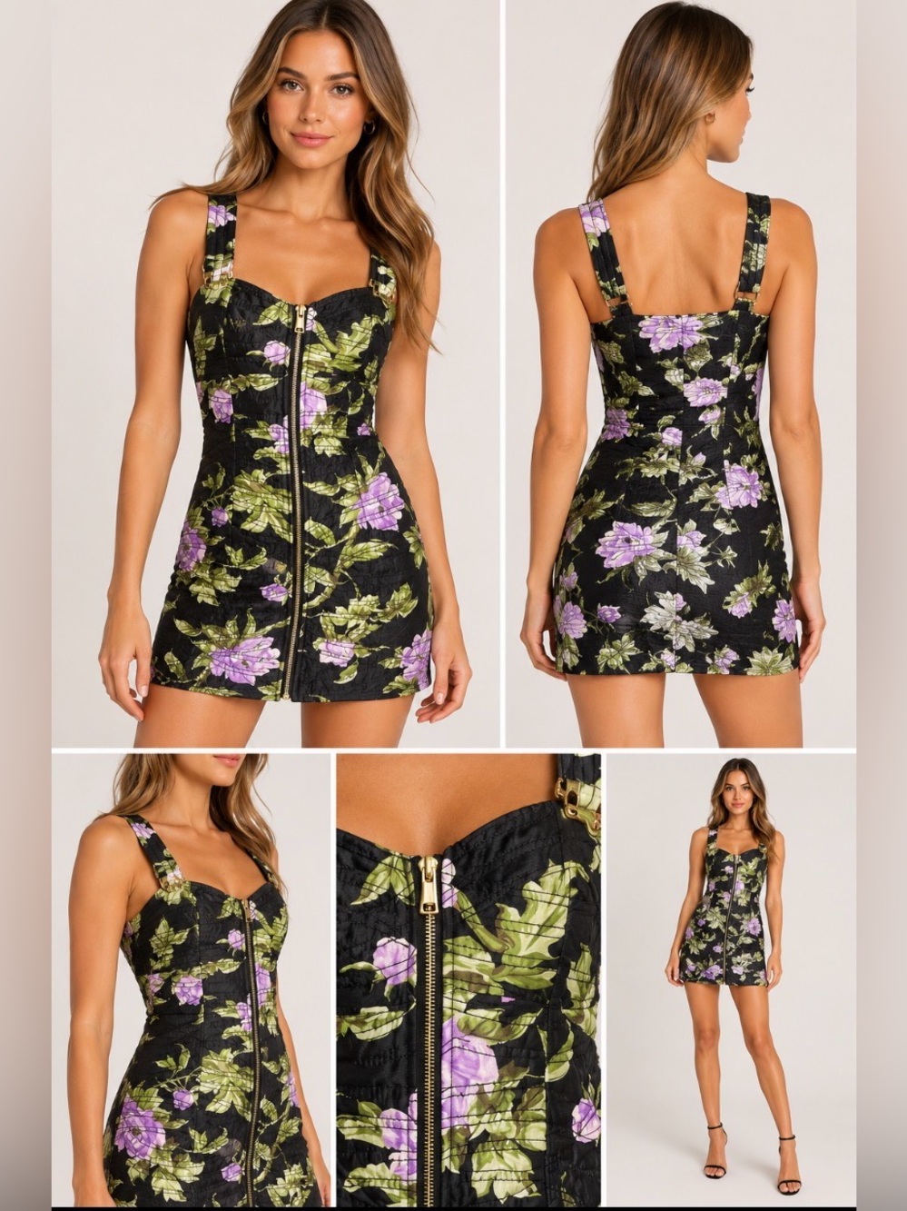 Alice McCall Wild Flowers Floral Quilted Mini Dress Black Purple US 0 NWT